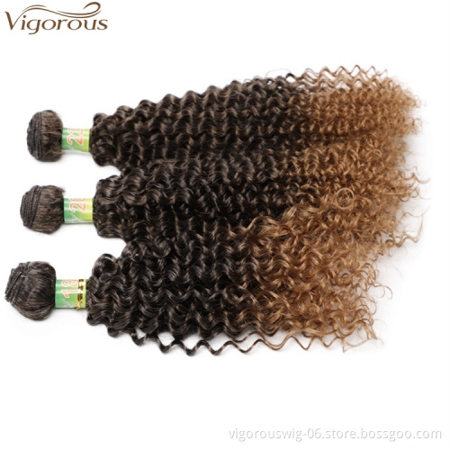 Vigorous Afro Kinky Curly Hair Bundles with Closure 18" 20" 22" Synthetic Hair Weave Double Weft Extension for Women